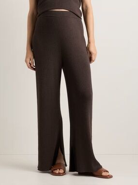 Quince Cotton Cashmere Maternity Wide Leg Pants XL Mocha Heather NWT Ribbed Knit